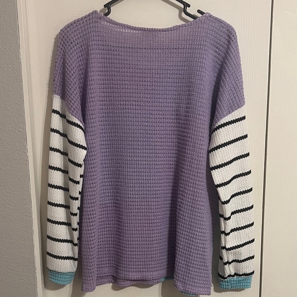 BiBi Women's Waffle Knit Sweater - Lavender and Teal - Picture 4 of 4